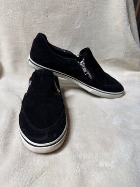 Ralph Lauren Black Suede Slip-On Sneakers with Side Zippers